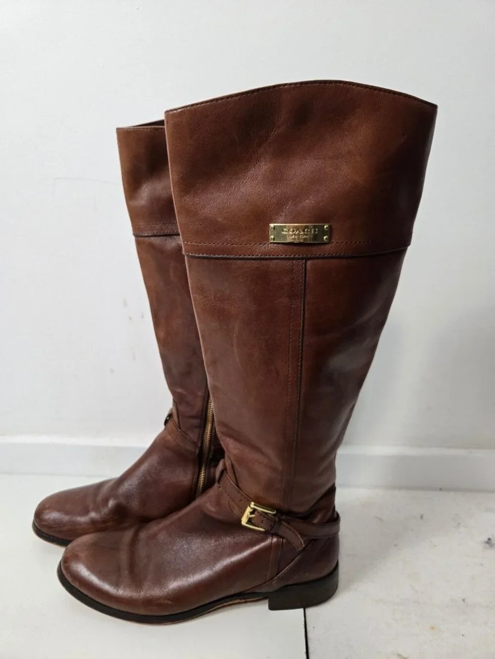 Coach Micha Leather Tall Riding Boots Size 8.5 Brown Knee-High equestrian